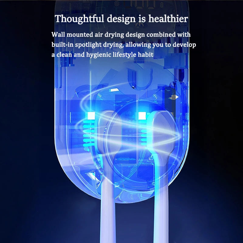 Automatic induction hole free wall mounted electric air drying toothbrush holder, intelligent USB charging toothbrush sterilizer