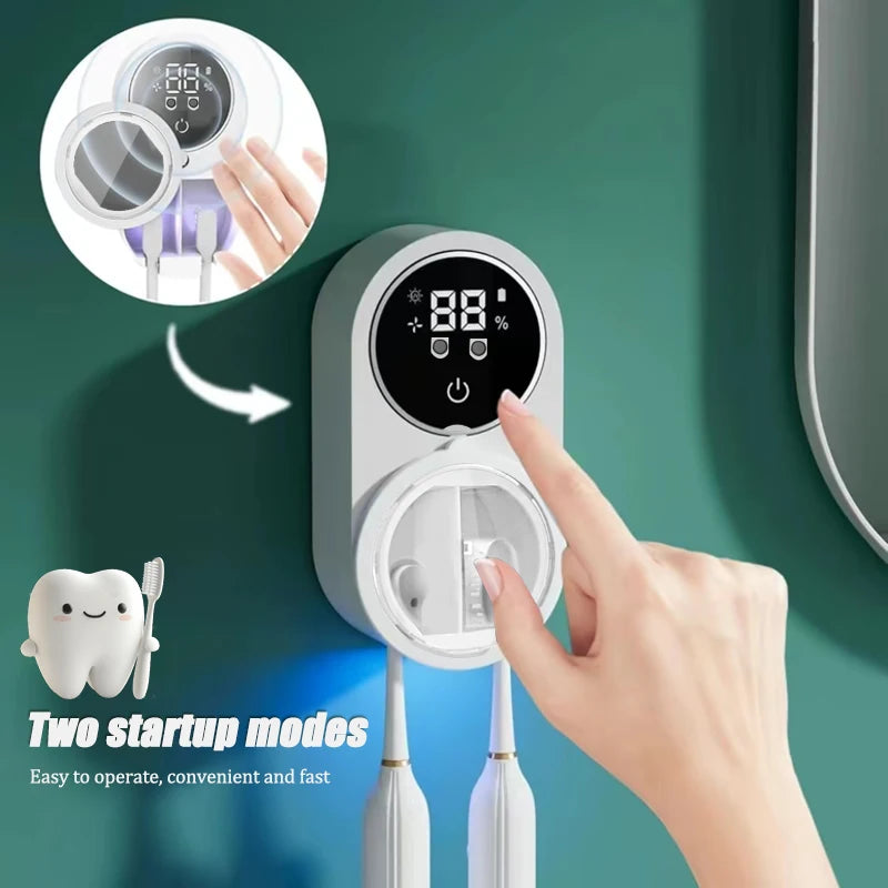 Automatic induction hole free wall mounted electric air drying toothbrush holder, intelligent USB charging toothbrush sterilizer
