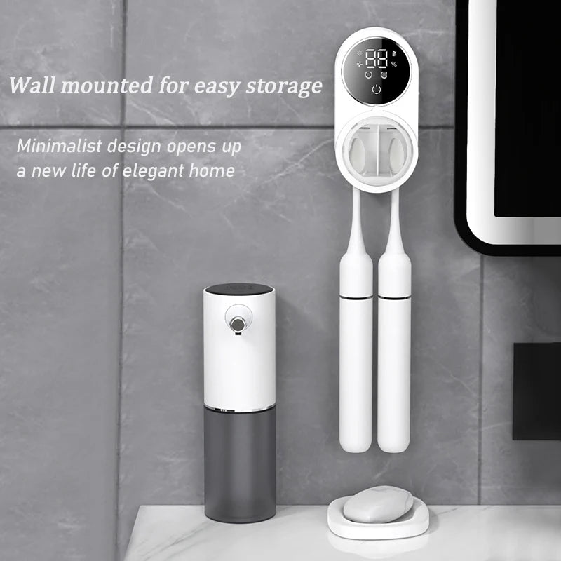 Automatic induction hole free wall mounted electric air drying toothbrush holder, intelligent USB charging toothbrush sterilizer