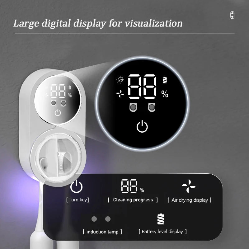 Automatic induction hole free wall mounted electric air drying toothbrush holder, intelligent USB charging toothbrush sterilizer